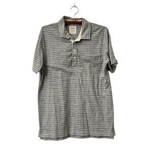 Billy Reid Gray Blue Stripe Short Sleeve Pocket Slub Cotton Polo Shirt Size Larg